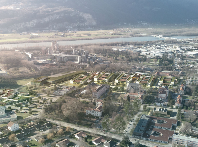 Pôles d’hospitalisation de psychiatrie (268 lits) et gymnase au Centre Hospitalier Alpes-Isère à Saint-Egrève